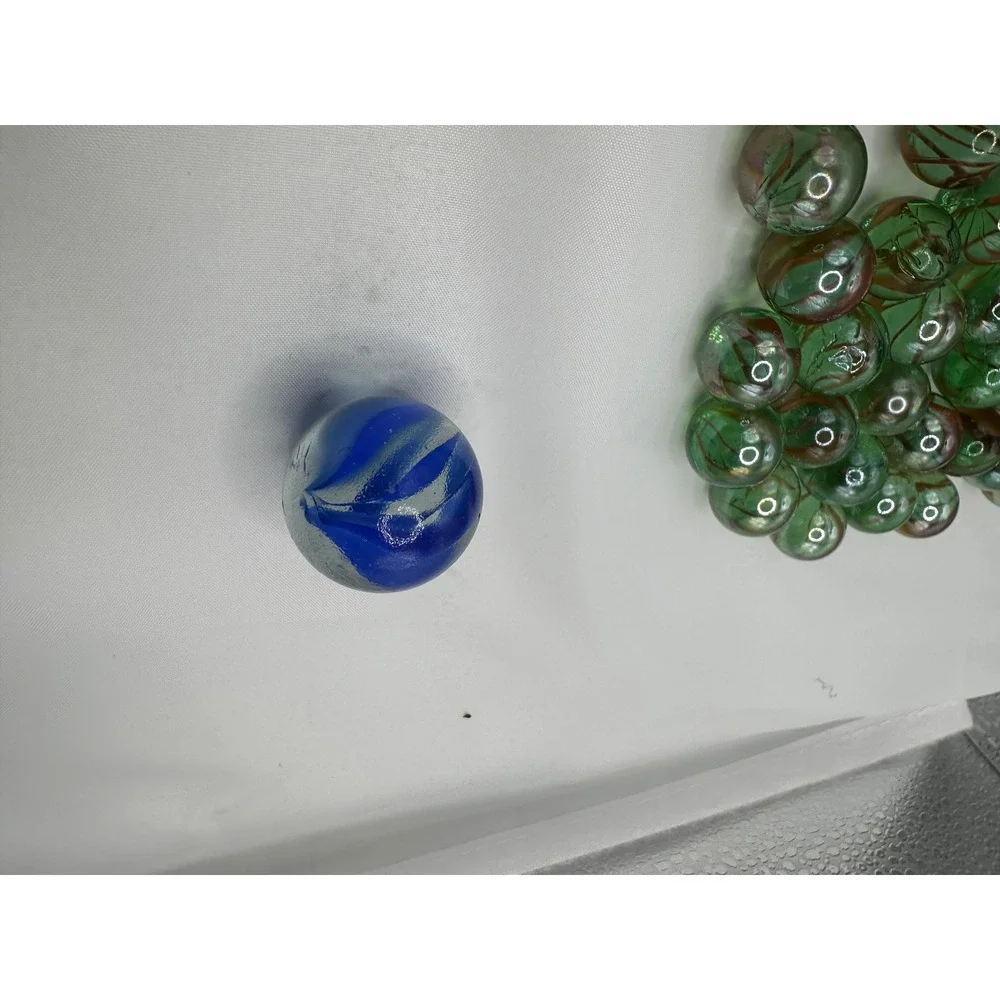 Vintage Glass‎ Marbles Lot 73 Green Swirl + Blue Shooter Mixed Sizes